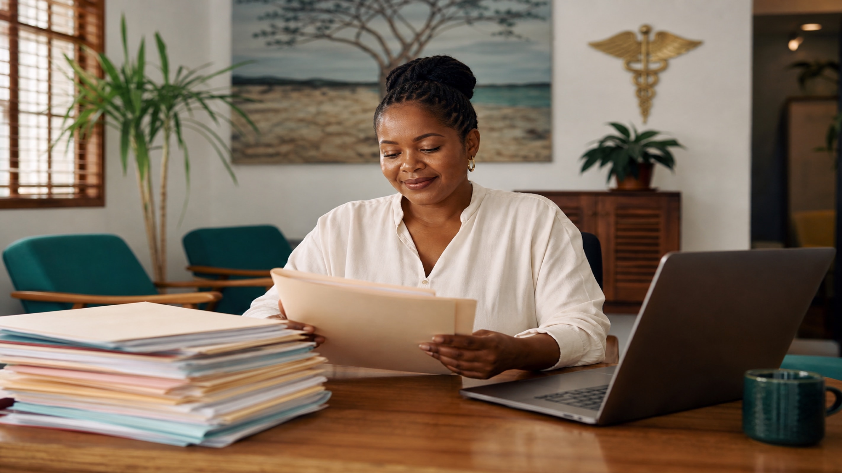 A clinic manager reviewing insurance claims with a clear view of what is still unpaid