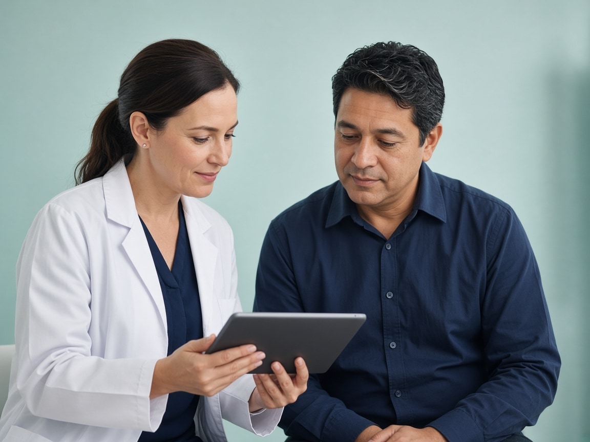 A clinician reviewing visit notes with a patient